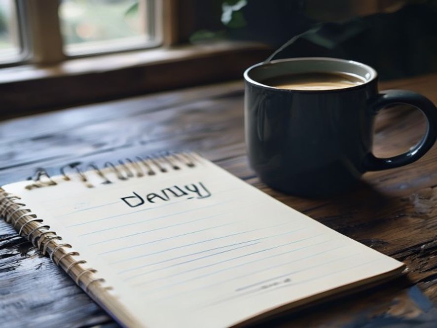 Handskriven checklista på träbord med kaffe